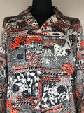 womens  white  vintage  top  red  multi  floral print  blouse  black  70s  1970s  14