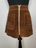 1960s/1970s Brown Suede Studded Italian Micro Mini Skirt - UK 6