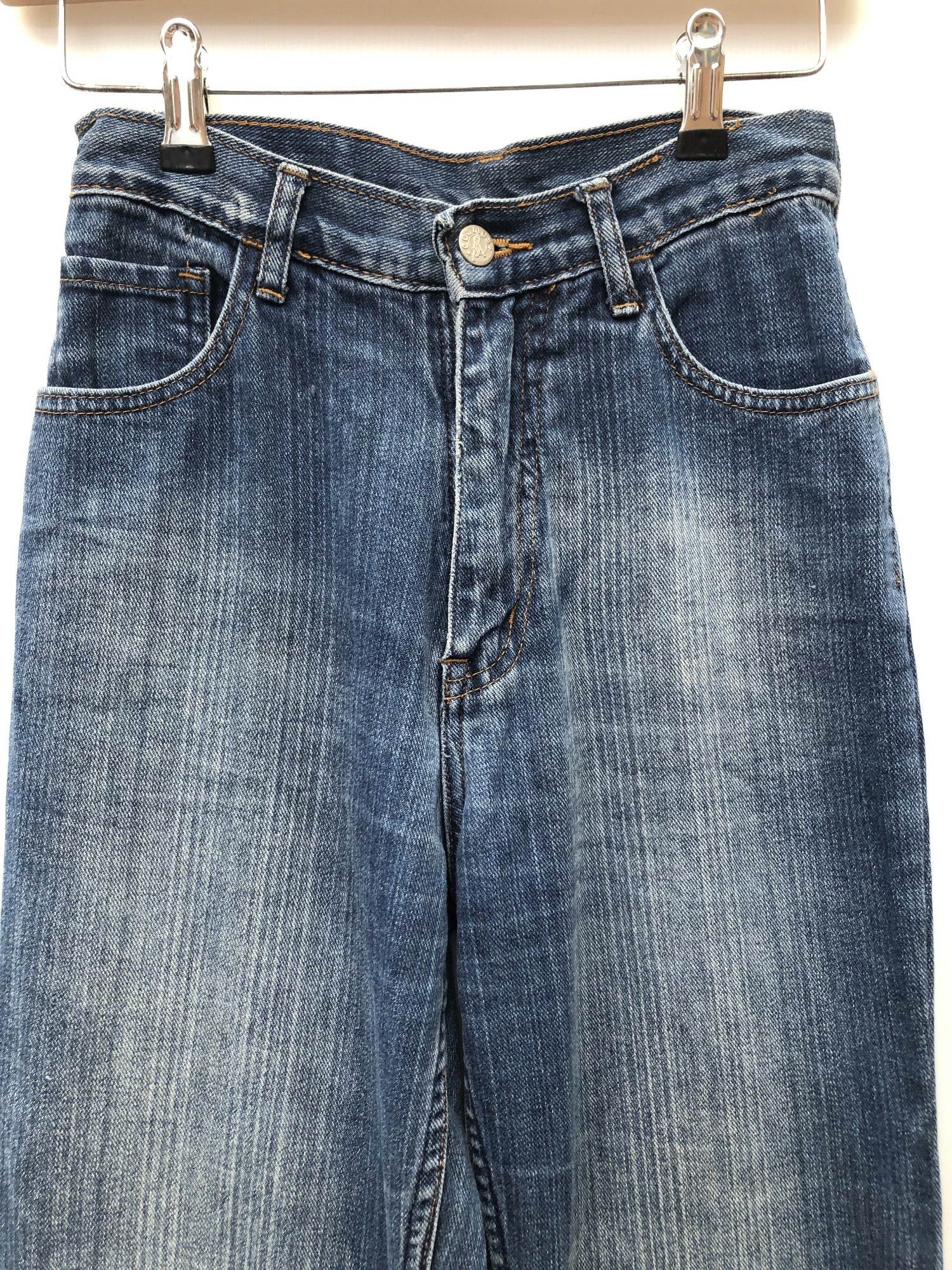 womens  W24  vintage  Urban Village Vintage  urban village  straight cut  retro  red tab  pockets  L32  jeans  jean  high waisted  flares  denim  Cotton  blue  70s  70  6  1970s