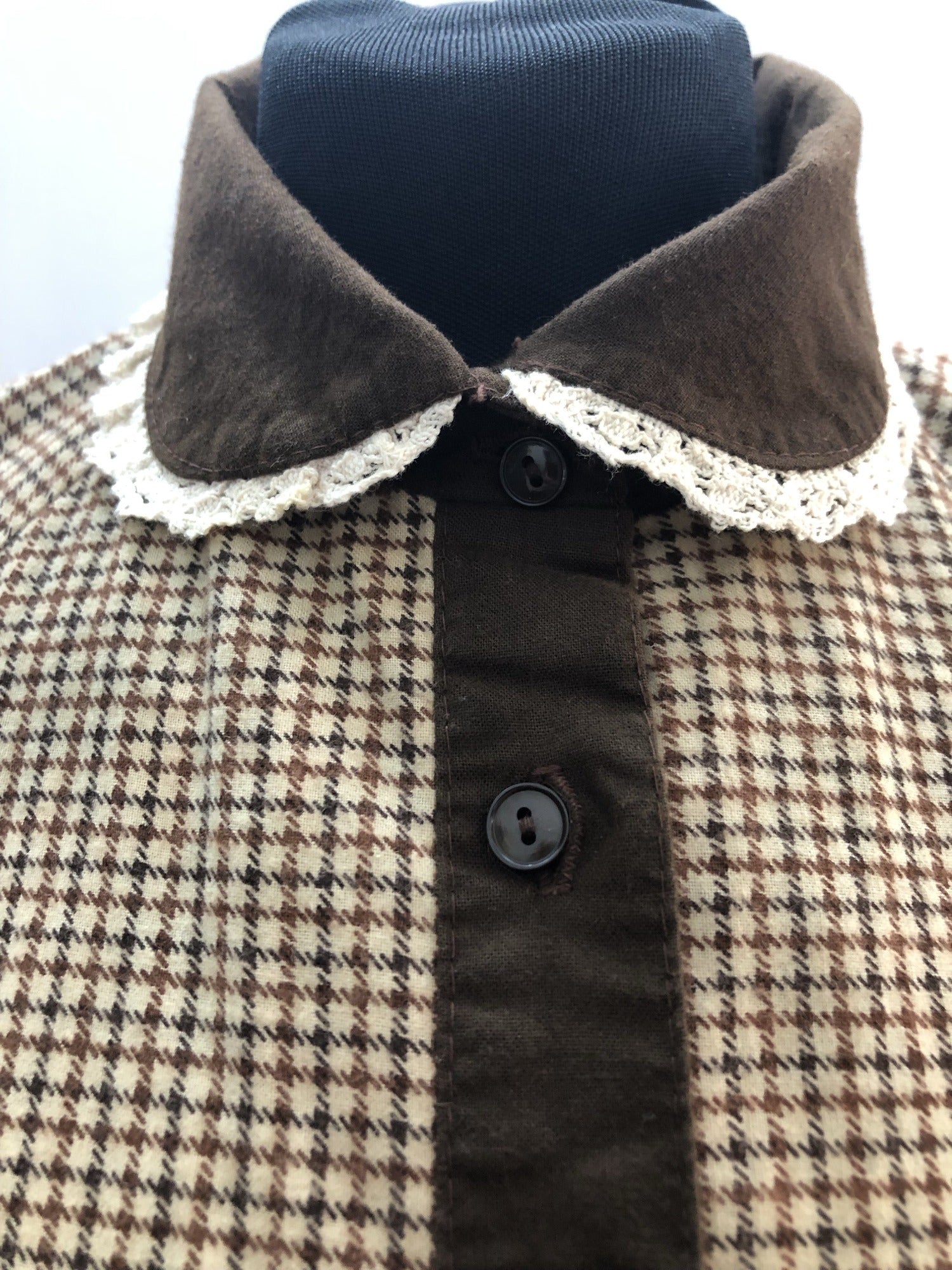 zip back  womens  winter  vintage  Victorian style  Victorian  Urban Village Vintage  sleeves  long sleeve  high neck  dogtooth  brown  70s  1970s  10