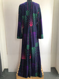 womens  vintage  v-neck dress  Urban Village Vintage  retro  purple  multi  maxi dress  Frederick Howard  dress  circle print  bell sleeve  70s  1970s  12
