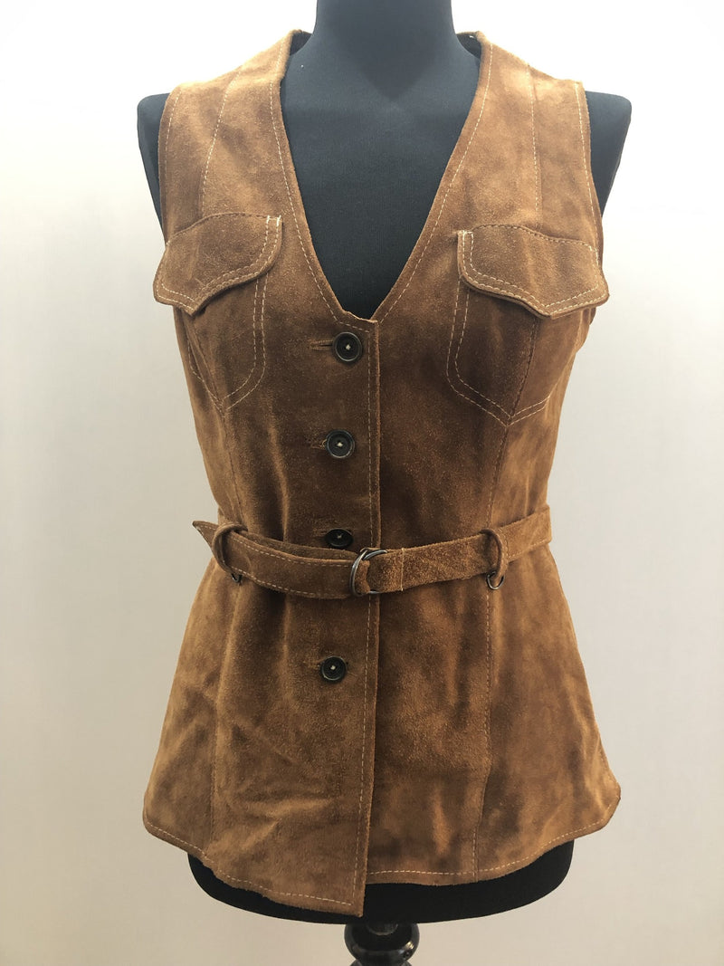 womens  waistcoat  vintage  Urban Village Vintage  urban village  Suede Jacket  suede fringing  Suede  sleevless  Jacket  hippie  festival  decorative pockets  brown  boho  Belted waist  70s  1970s  1