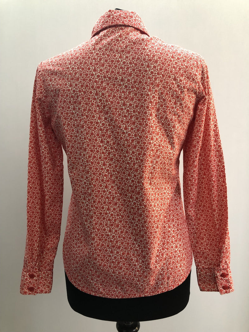 womens  vintage  Urban Village Vintage  top  red  floral print  ditsy  dagger collar  blouse  70s  1970s  10