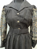 womens  waist belt  vintage  Urban Village Vintage  urban village  sleeves  sleeve  Paisley Print  paisley inspired  paisley  maxi dress  maxi  long sleeves  dress  collared dress  button up  button front  button  boho  bohemian  black  Berketex  belted dress  70s  1970s  12