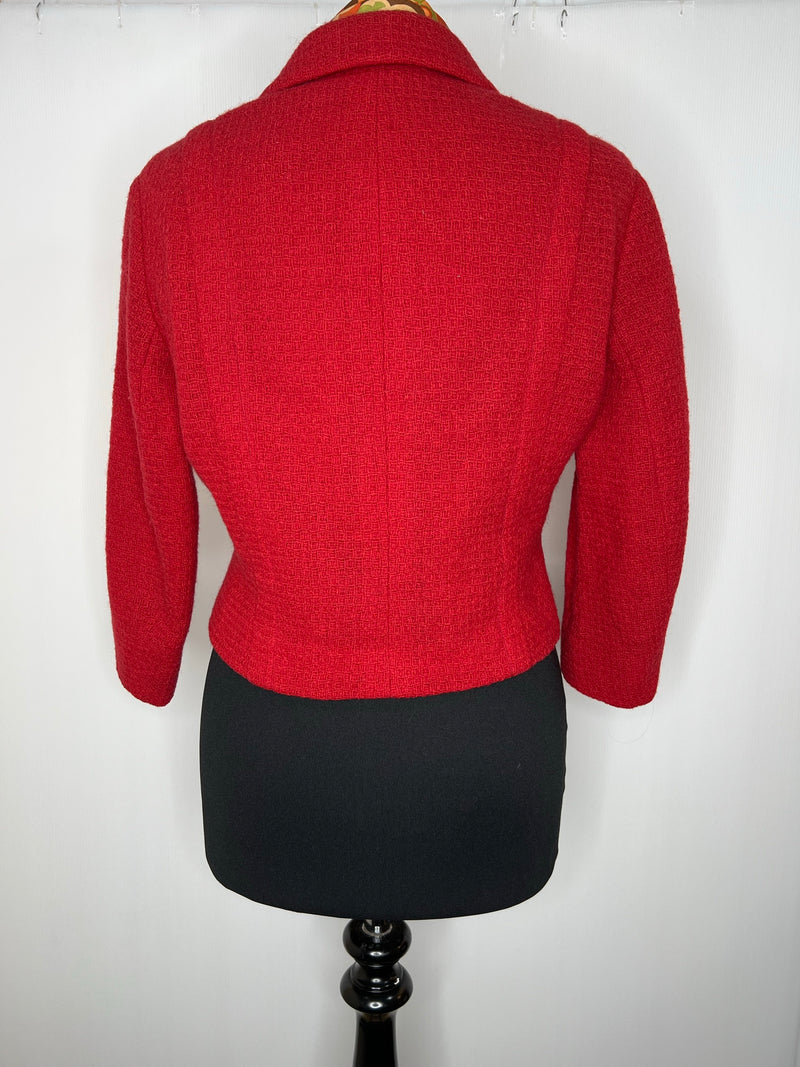 wool  womens  waist belt  vintage  Urban Village Vintage  urban village  red  pockets  long sleeve  Jacket  cropped  coat  60s  1960s  10