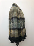 vintage  Urban Village Vintage  tassle  tartan  poncho  Green  fringed  fringe  check  cape  black  60s  1960s  10