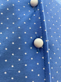 1970s Blue and White Polka Dot Two Piece Blouse and Skirt Set - Size UK 8