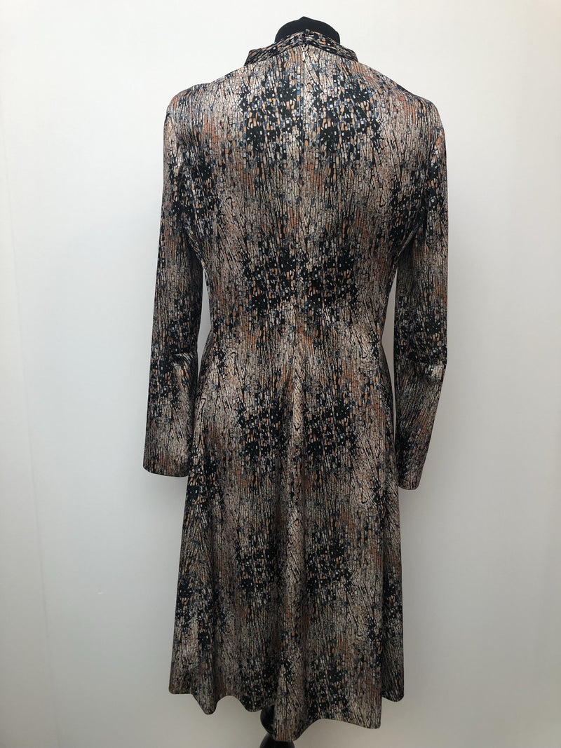zip  womens  vintage  V-Neck  Urban Village Vintage  urban village  printed dress  multi  long sleeve  lightweight  dress  black  back zip  60s  1960s  10