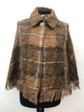 1960s Check Wool Poncho by The Welsh Wool Shop - Size 10