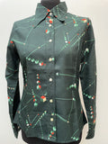 1970s Geometric Dagger Collar Disco Blouse - Size 12