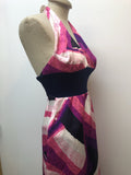 4  zip  womens  white  vintage  Urban Village Vintage  urban village  purple  print dress  pink  multi  maxi dress  halter neck  dress  Claudie Amos  back zip  70s  1970s