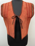 womens jacket  womens  waistcoat  vintage  Urban Village Vintage  urban village  Suede Jacket  Suede  string fastening  stitch detailing  stitch detail  sleevless  red  pullstring  Patchwork waistcoat  Jacket  70s  1970s  14