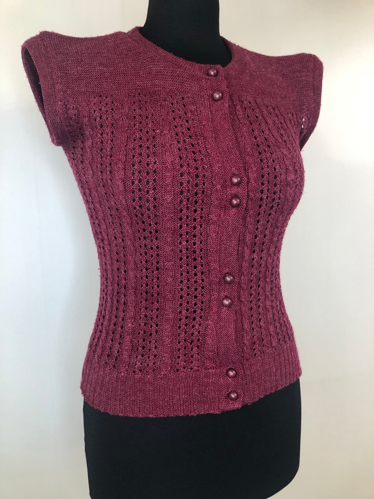 womens  waistcoat  vintage  vest  Urban Village Vintage  urban village  tank  sleeveless  ribbed design  Ribbed  red  Lightweight Knit  light knitwear  knitwear  knitted  knit  Harold Ingram  button up  button front  button  burugndy  8