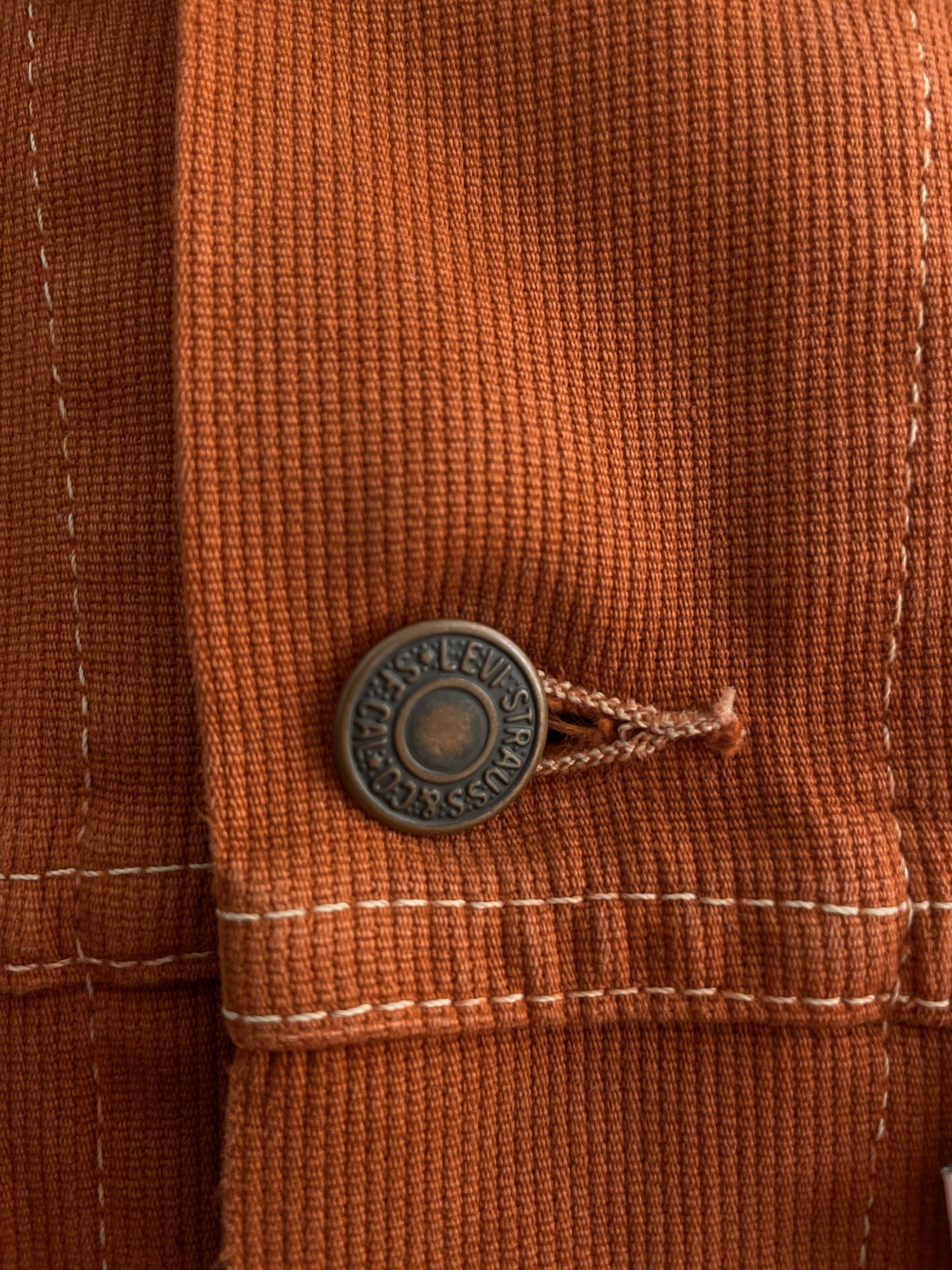 vintage levis  1970s levis  white tab  vintage  Urban Village Vintage  urban village  small  s  pockets  orange  mens  long sleeve  levis strauss  levis  levi strauss  levi  Denim jacket  denim  cotton denim  collar  button  brown