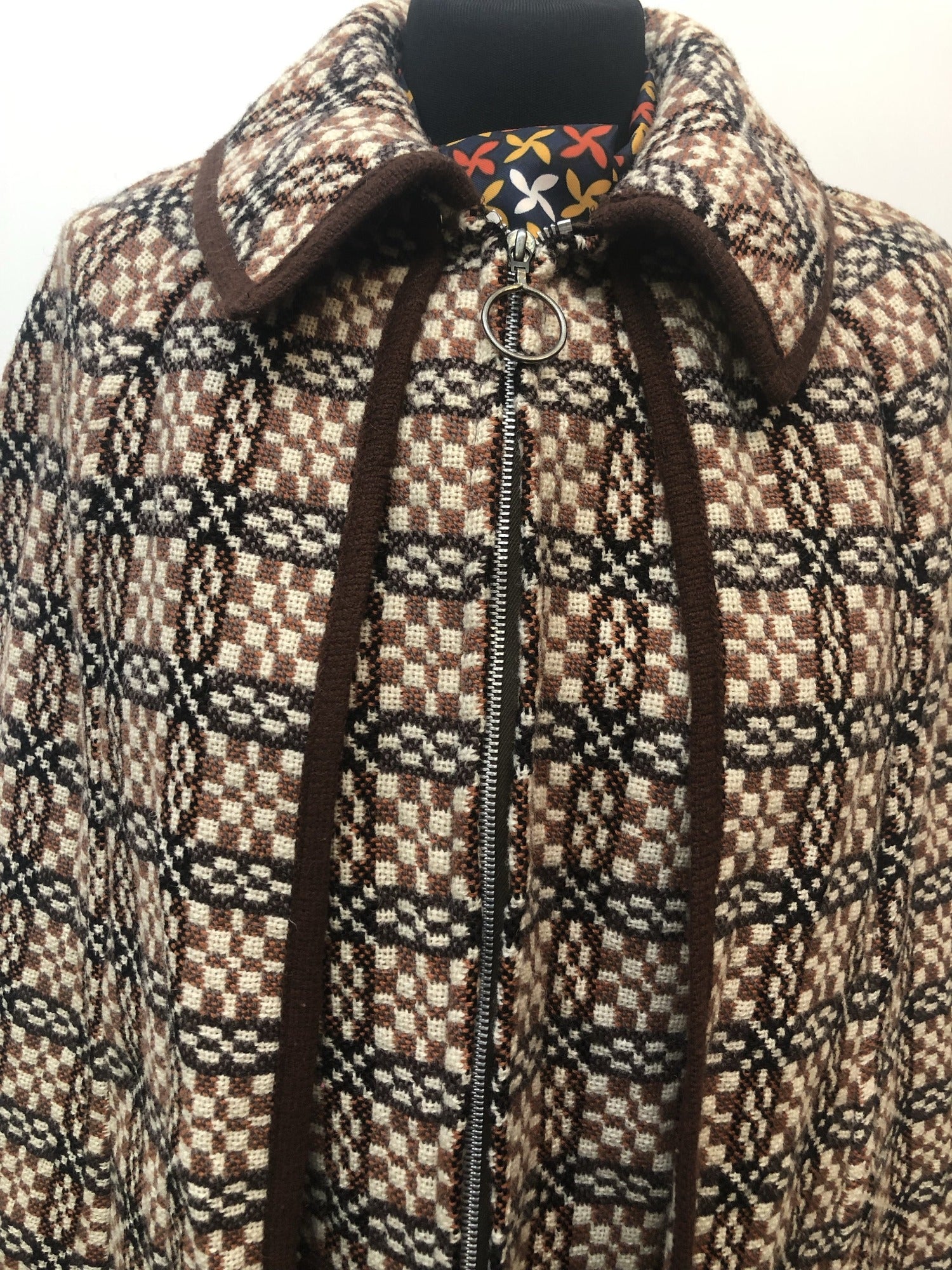 womens  welsh wool  welsh  waistcoat  vintage  two piece  tunic  tapestry  set  MOD  M  green  Gilet  Daffyd Snowdon Design  cape  brown  60s  1960s