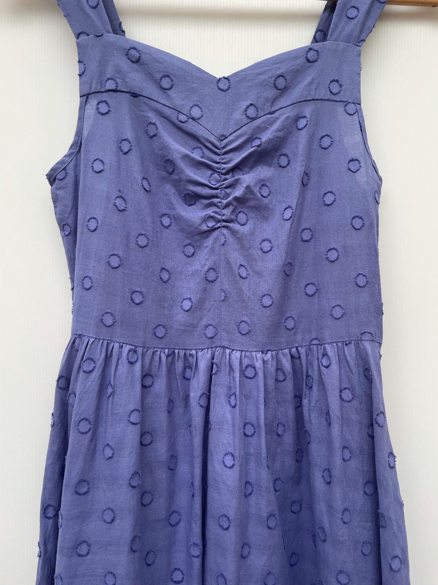 zip back  zip  womens  vintage  Urban Village Vintage  urban village  summer dress  summer  sleeveless  shoulder straps  retro  patterned dress  midi dress  midi  embroidery detail  Embroidered  dresses  dress  cornflower blue  circle  brown  70s  6  1970s