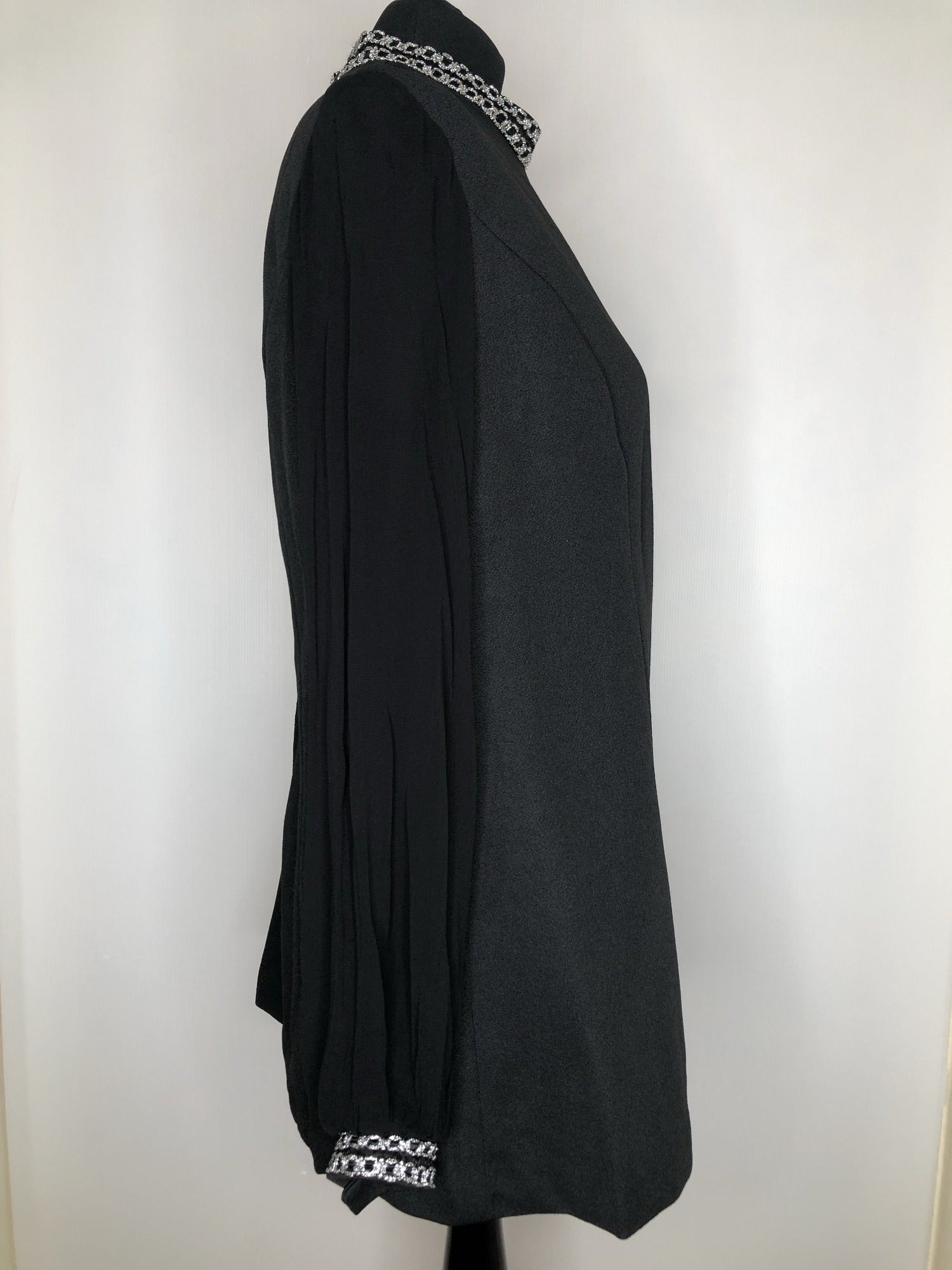 womens  vintage  Urban Village Vintage  tunic top  silver stitch  retro  mini dress  mini  micro mini  metallic stitch  high neck  dress  brown  black  70s  1970s  14