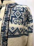 womens  vintage  Urban Village Vintage  patterned  pattern  long sleeve  knitwear  knitted  knit  fairisle  cream  cardigan  blue  70s  1970s  16  14-16  14