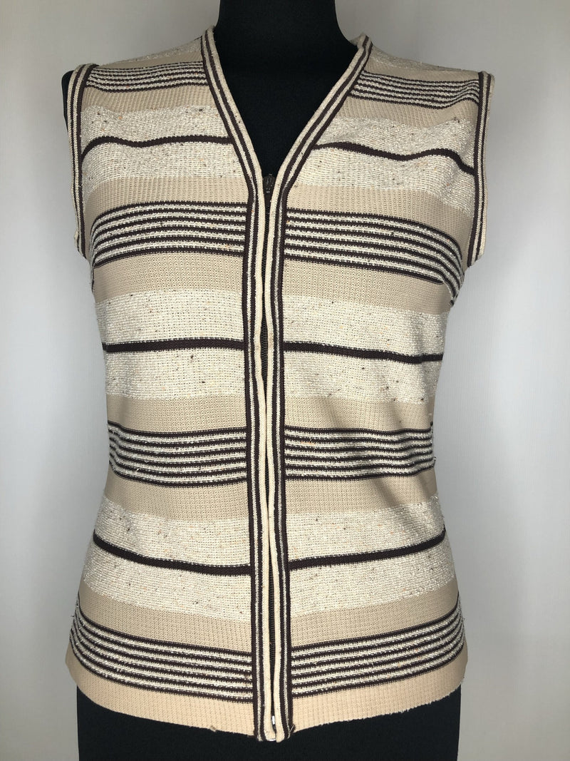 zip front  womens  waistcoat  vintage  Vest  tunic top  tunic  top  Tank Top  Stripes  light knitwear  Ladies Pride  knitwear  knitted  Kintwear  hippy  brown  boho  bohemian  70s  1970s  10