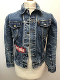 Vintage 1970s Distressed Customised Orange Tab Levis Denim Jacket - Size XS