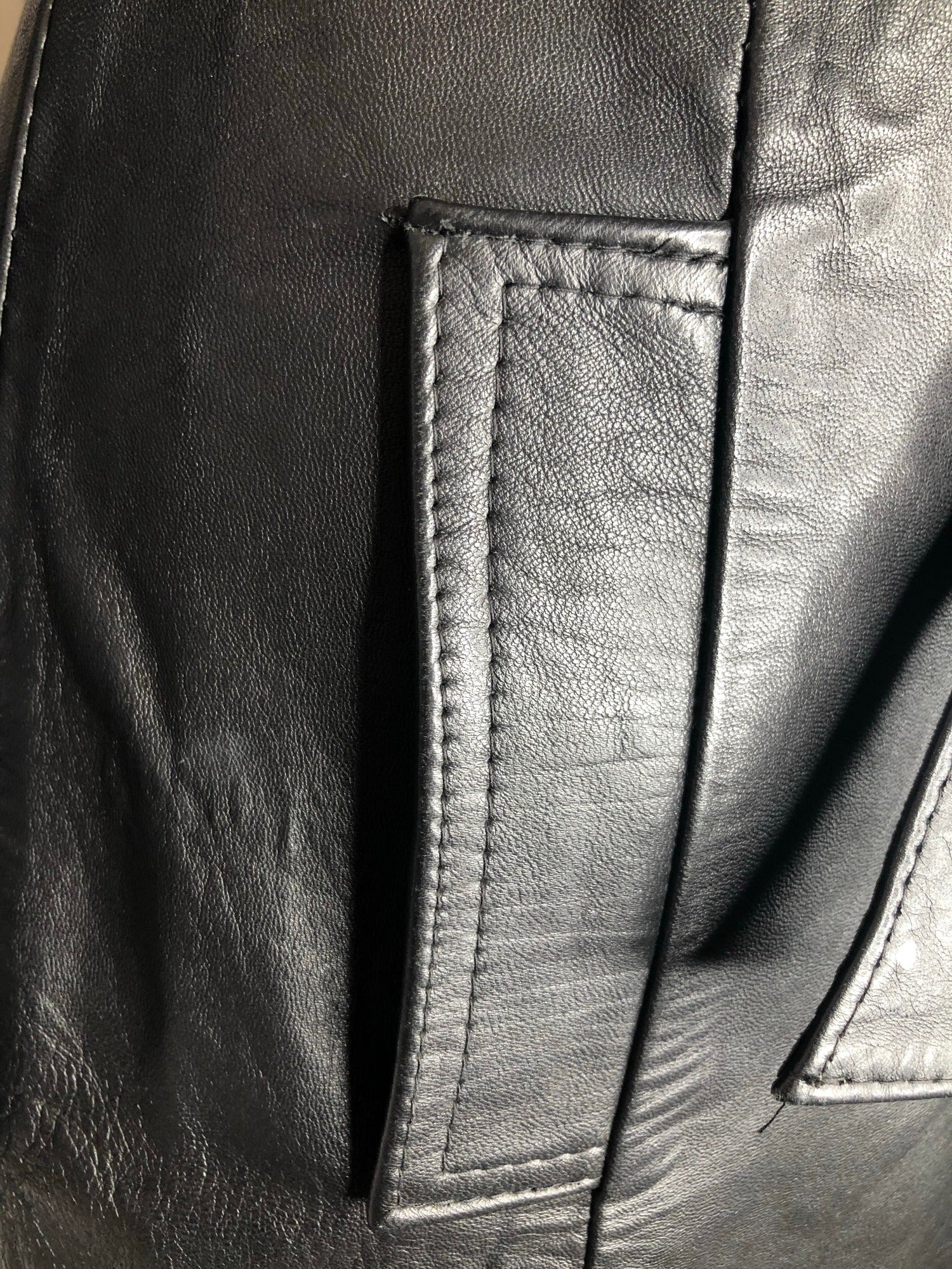 womens jacket  womens coat  womens  waist belt  vintage  Urban Village Vintage  urban village  pockets  pleat back  Leather Jacket  Leather  Jacket  double breatsed  button  black  Belted waist  belted jacket  belt  70s  70  1970s  10