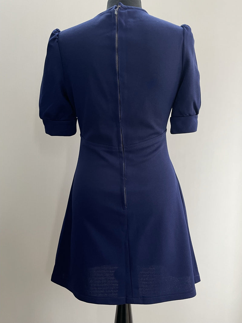 zip back  womens  vintage  Urban Village Vintage  short dress  scooter dress  scooter  puff shoulder  modette  MOD  mini dress  micro mini  dress  dolly dress  dolly  blue  A-line  8  60s  1960s