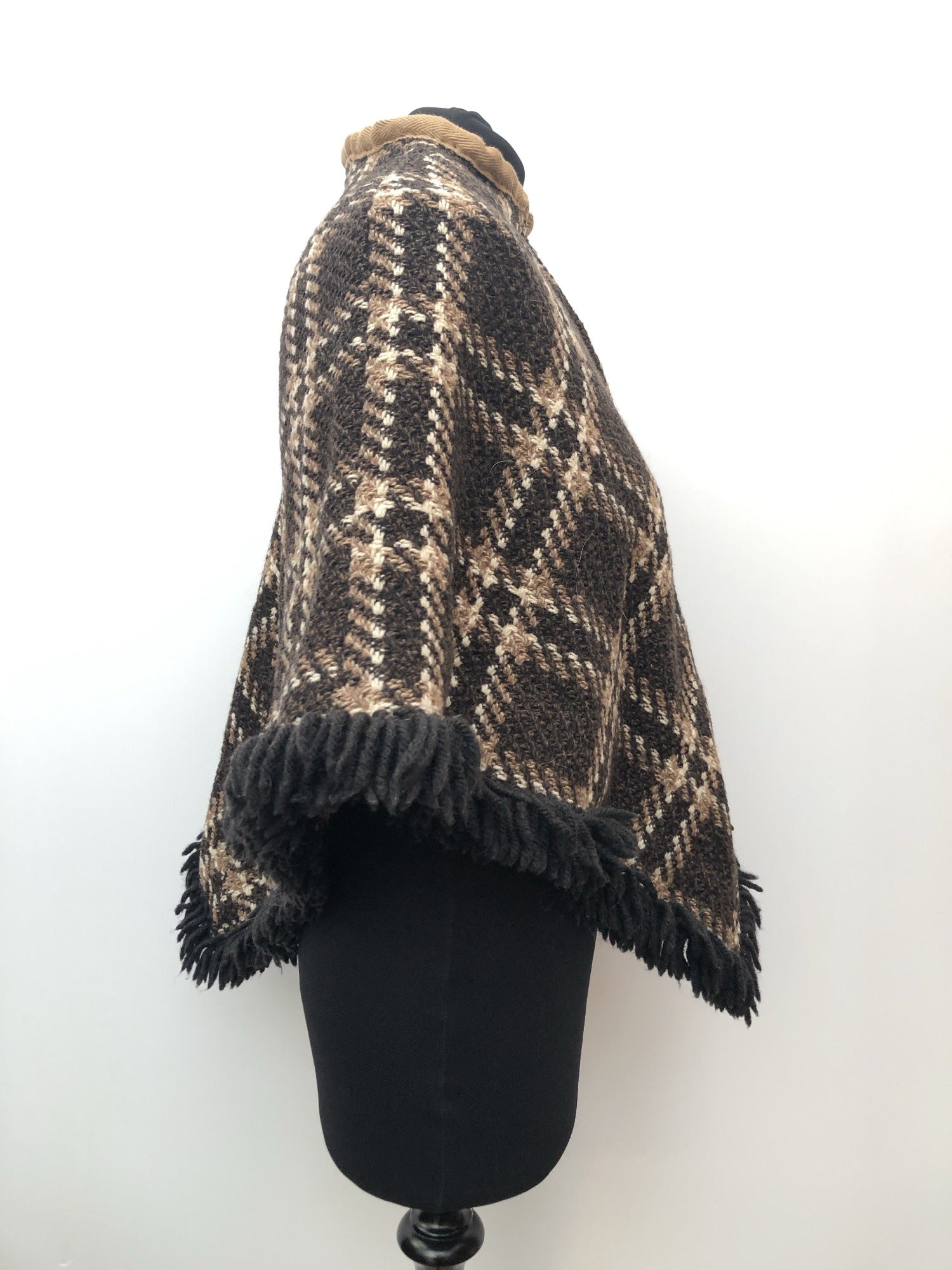 vintage  Urban Village Vintage  tassle  tartan  poncho  fringed  fringe  check  cape  brown  60s  1960s  10