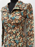 womens  vintage  Urban Village Vintage  urban village  retro  maxi dress  maxi  long sleeves  long sleeve  high neck  floral print  floral dress  floral  dress  collared dress  collared  collar dress  collar  brown  boho  bohemian  blue  big collar  back zip  8  70s  1970s