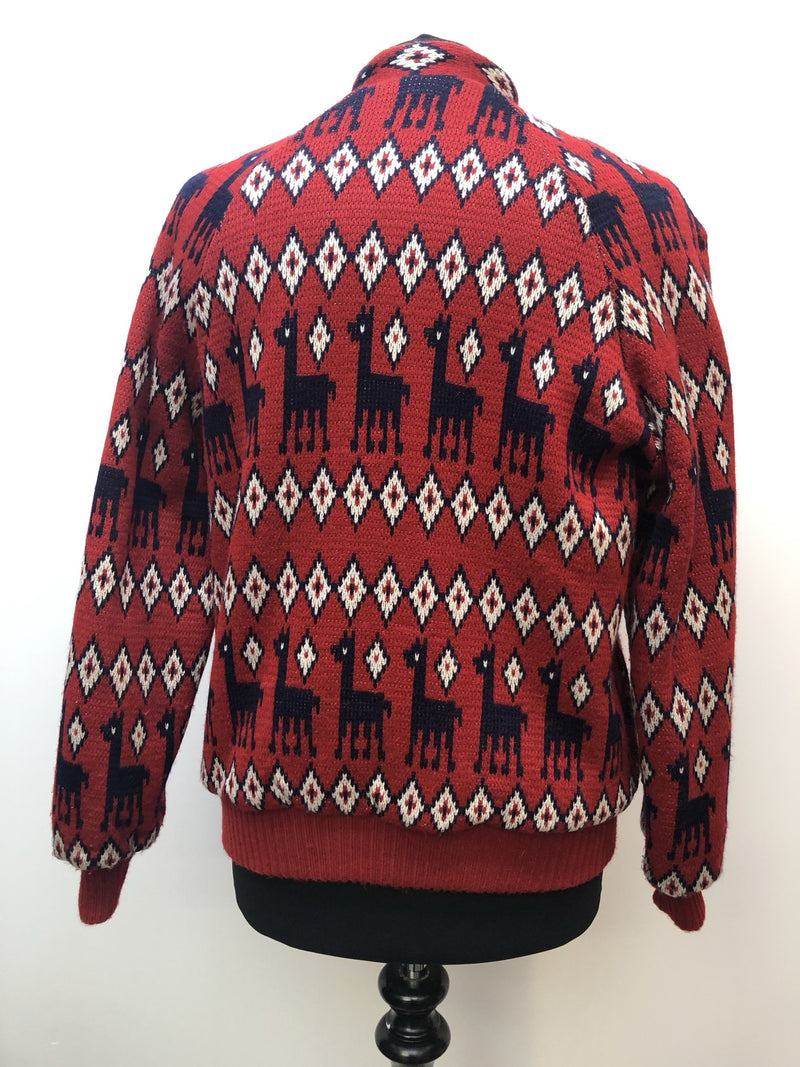 womens  vintage  Urban Village Vintage  Red  patterned  pattern  long sleeve  knitwear  knitted  knit  cardigan  blue  Alpaca  70s  1970s  12