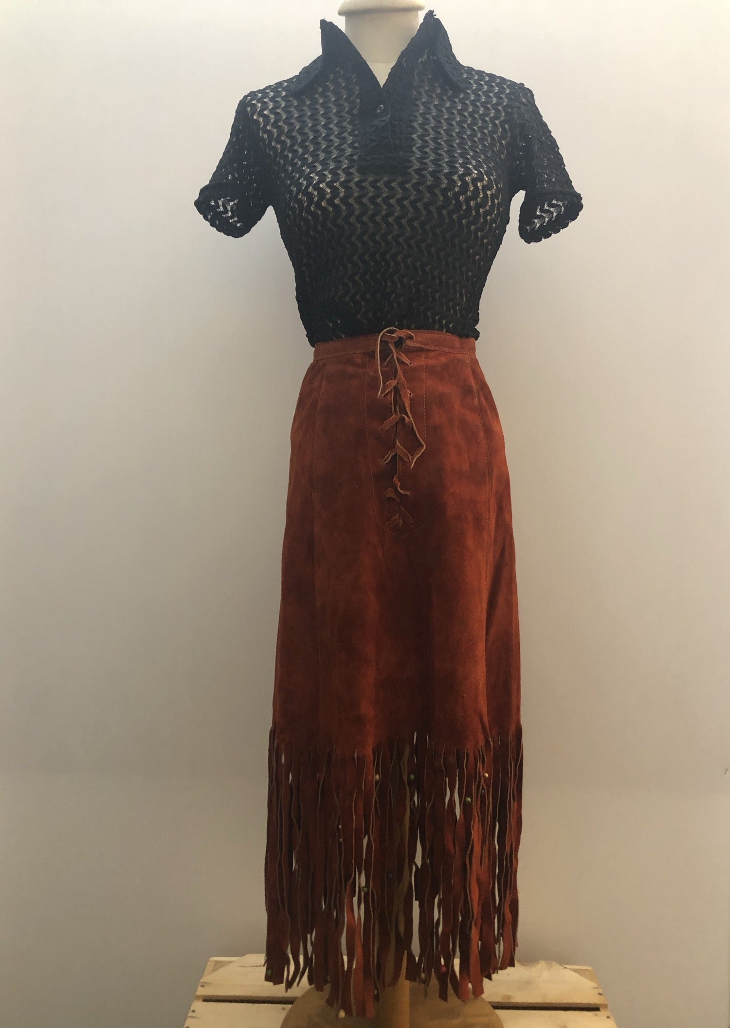 zip  womens  vintage  Urban Village Vintage  urban village  suede  Skirts  skirt  lace up  hippie  festival  boho  bohemian  beading detail  beading  70s  6  1970s