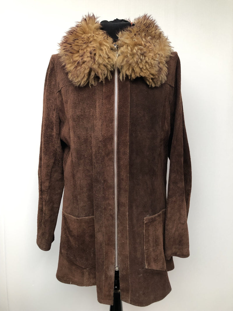 womens  vintage  Urban Village Vintage  suede  sheepskin collar  Sheepskin  shearling  Jacket  coat  Brown  70s  70  1970s  12