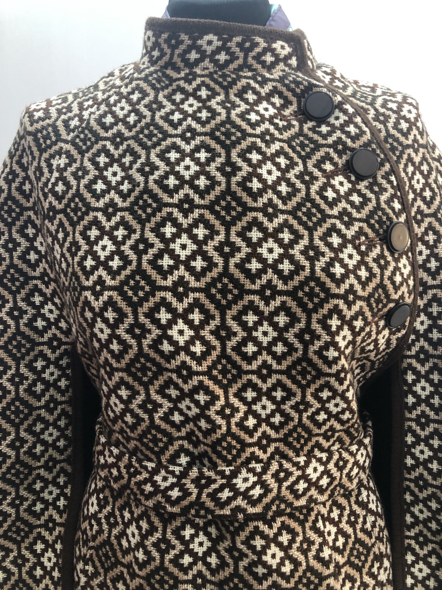 womens  Welsh Woollens  welsh wool  welsh  waist belt  vintage  Urban Village Vintage  tapestry  S  MOD  Eclipse  cape  brown  60s  1960s