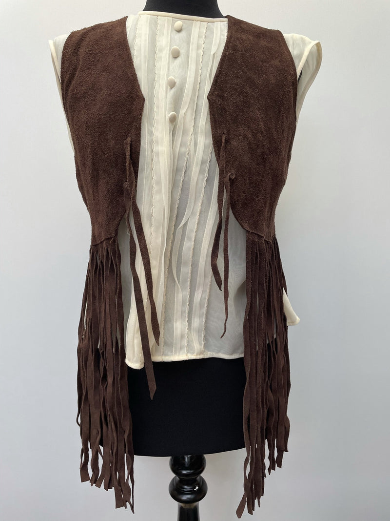 womens  vintage  Urban Village Vintage  urban village  Suede Jacket  suede fringing  Suede  stitch detailing  stitch detail  sleevless  retro  Jacket  fringing  fringed  fringe  dark brown  coat  brown stitch  brown  70s  6  1970s