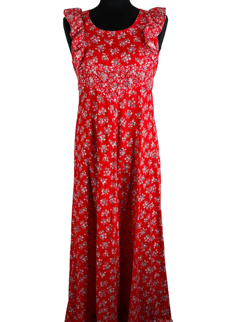 womens  waist belt  Vintage Clothing Birmingham  vintage  Urban Village Vintage  urban village  UK  tie waist belt  tie back waist belt  summer dress  summer  style  short sleeved  short sleeve  round neck  red  print dress  maxi dress  maxi  long length dress  long length  ladies  hippie  frill detail  frill  floral print  floral  fashion  dress  cotton dress  Cotton  clothing  clothes  boho  bohemian  birmingham  8  70s  70  1970s