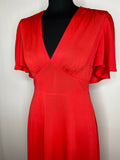 womens  vintage  v neck  Urban Village Vintage  topshop  summer  retro  red  plunge  maxi dress  maxi  long dress  flutter sleeves  festive  dress  christmas  cape  70s  70  1970s  10