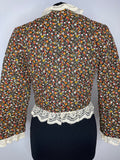 womens  vintage  small  quilted  long sleeve  lace  Jacket  green  floral print  floral  ditsy  cream  bedroom jacket  bed jacket  8  70s  6  1970s