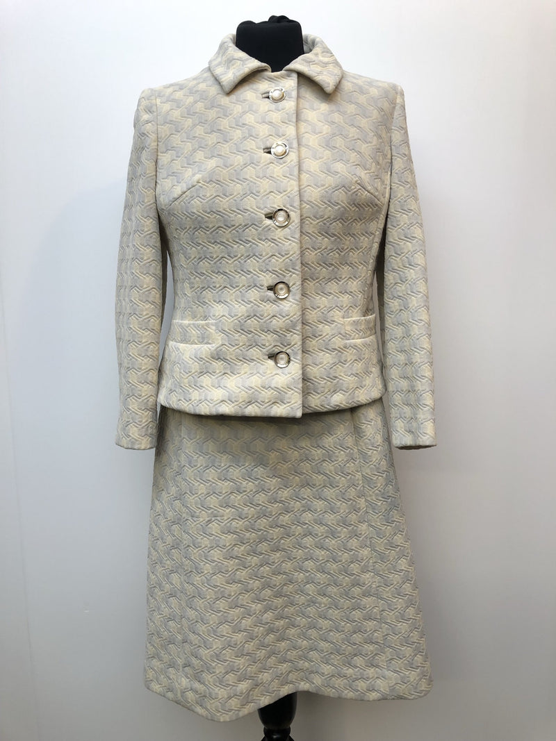 womens  vintage  Urban Village Vintage  two piece  suit  set  patterned dress  patterned  mod  matching set  Jacket  Grey  dress  cream  blazer jacket  Blazer  60s  1960s  10