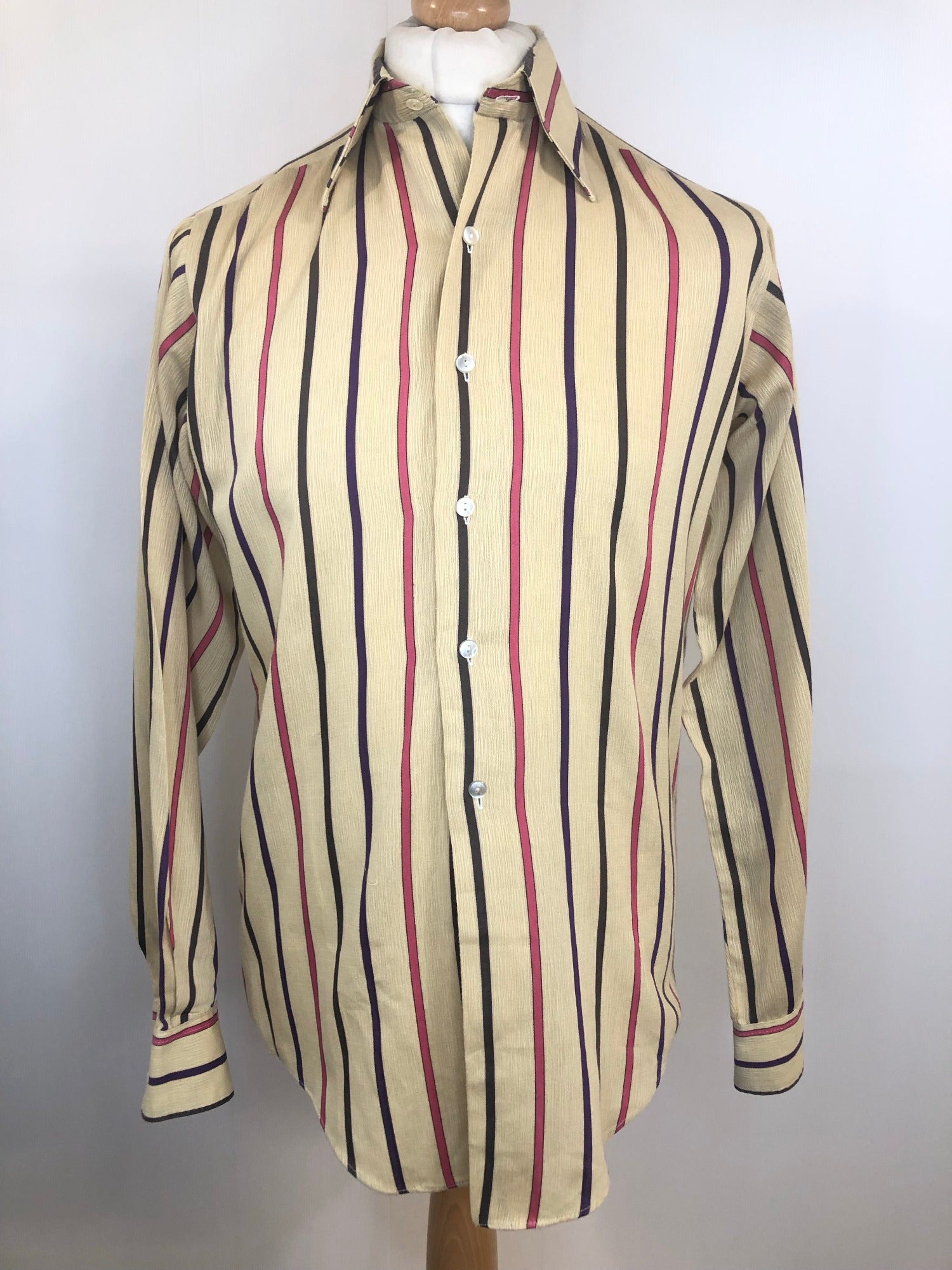 vintage  Urban Village Vintage  stripes  purple  pink  mens  M  double two  cream  Cotton  beige  70s  1970s