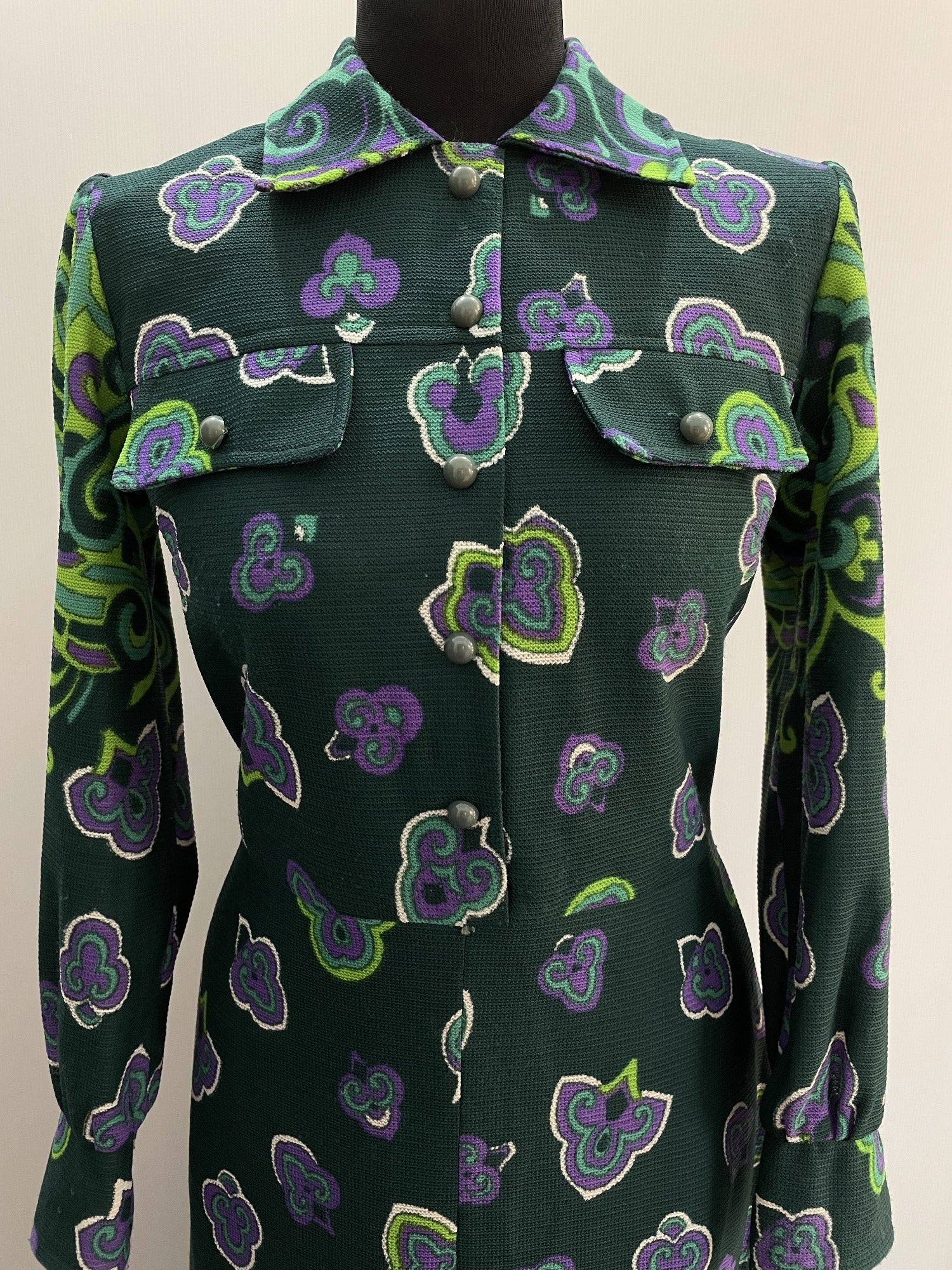 womens  vintage  retro  purple  psychedelic  psych  maxi dress  maxi  long sleeve  hippy  hippie  green  festival  dress  70s  1970s  12  Online store