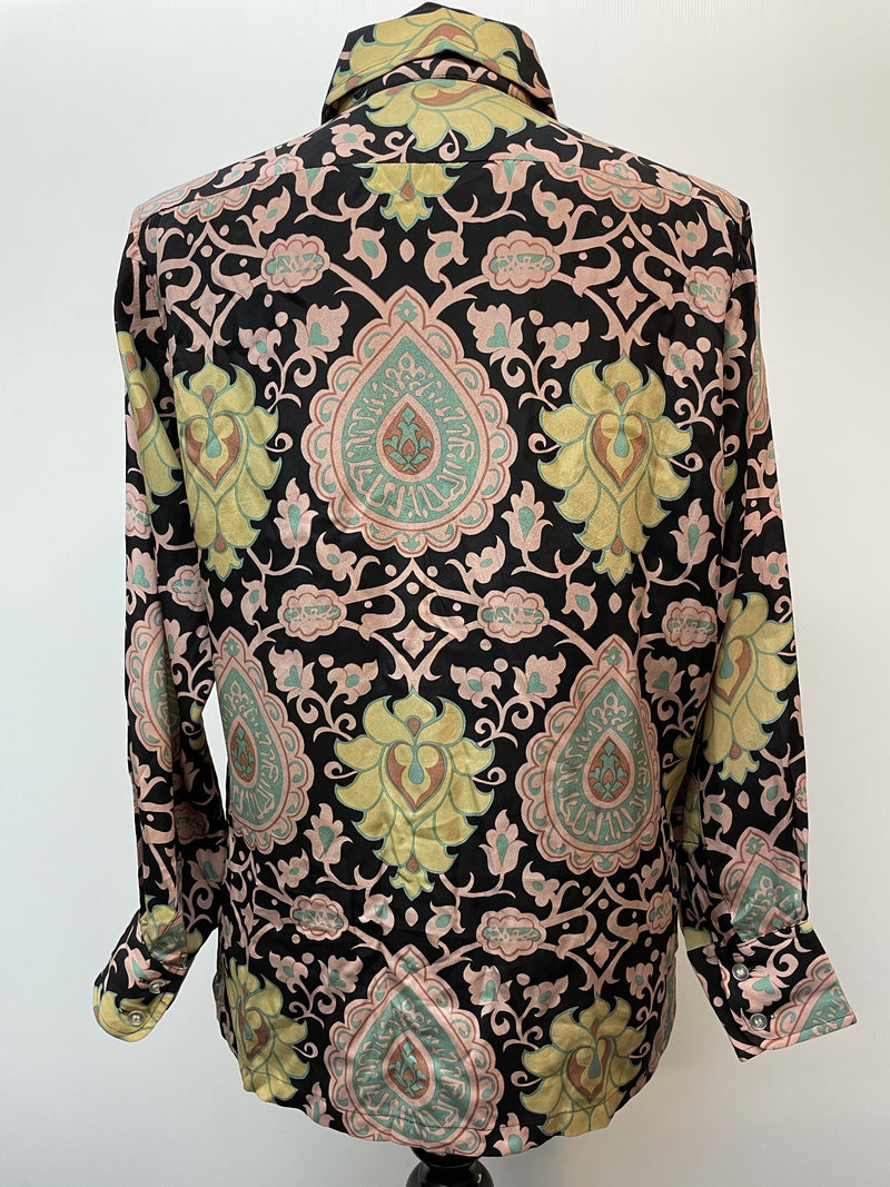 womens shirt  womens  vintage  Urban Village Vintage  urban village  shirt dress  Shirt  sheer  retro  Paisley Print  paisley inspired  paisley  MOD  floral shirt  floral print  floral  evening blouse  dagger collar  dagger  button down  button  blouse  70s  60s  1970s  1960s