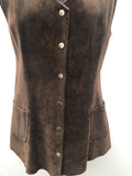 womens jacket  womens coat  womens  waistcoat  vintage  vest  Urban Village Vintage  summer  Suede Jacket  Suede  scalloped  press stud fastening  Jacket  decorative buttons  dark brown  brown  70  60s  1970s  1960s  12