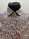 1970s Paisley Print Blue, Red and White Cotton Blouse by Jaeger - Size UK 10