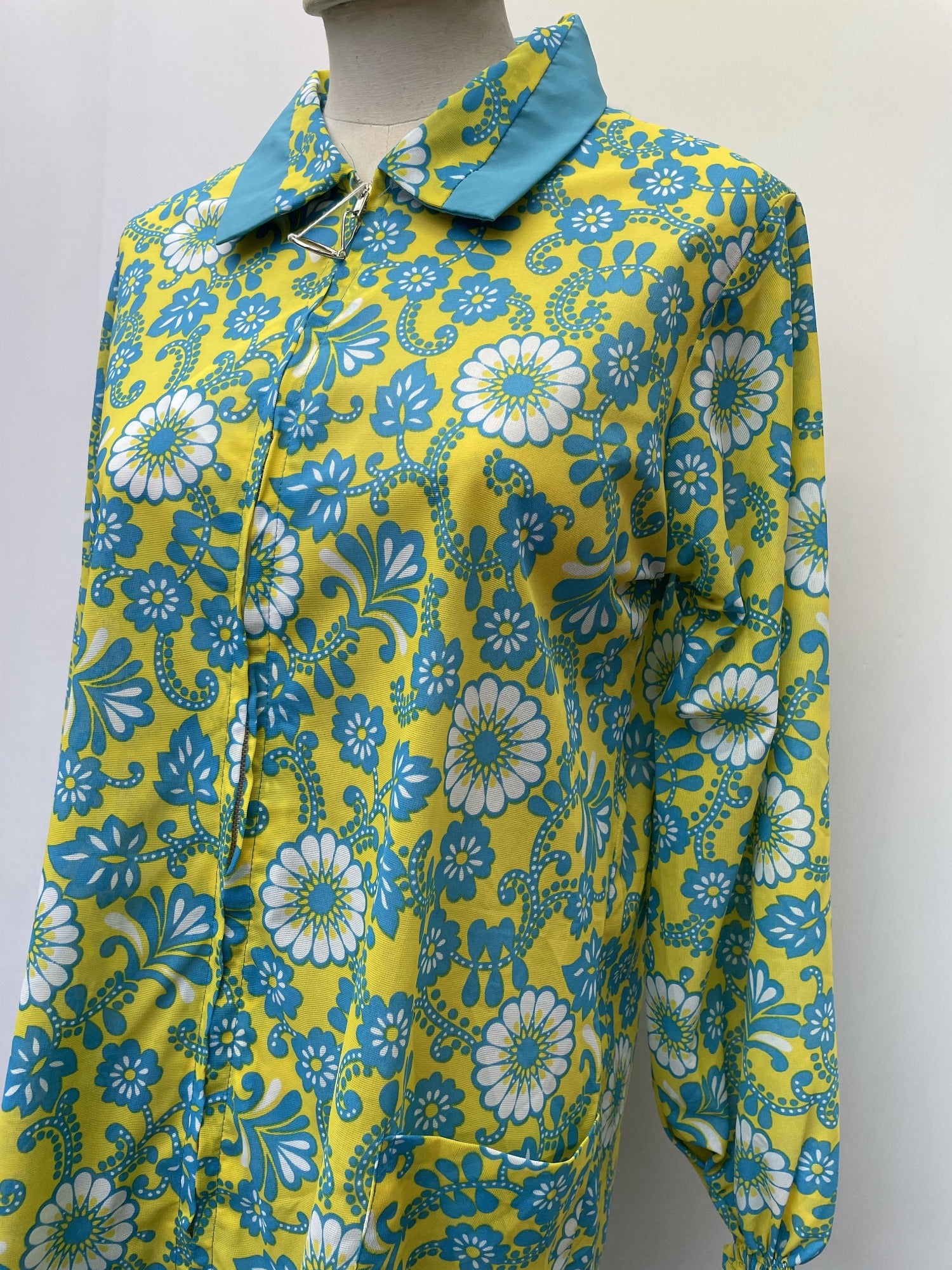 zip front  zip  Yellow  womens  vintage  Urban Village Vintage  urban village  summer top  summer dress  summer  retro  Paisley Print  paisley inspired  paisley  overalls  New old stock  MOD  midi dress  midi  long sleeve  jesswin  high neck  floral print  floral dress  floral  dress  deadstock  cuffs  collared dress  collared  collar  blue  60s  1960s  14