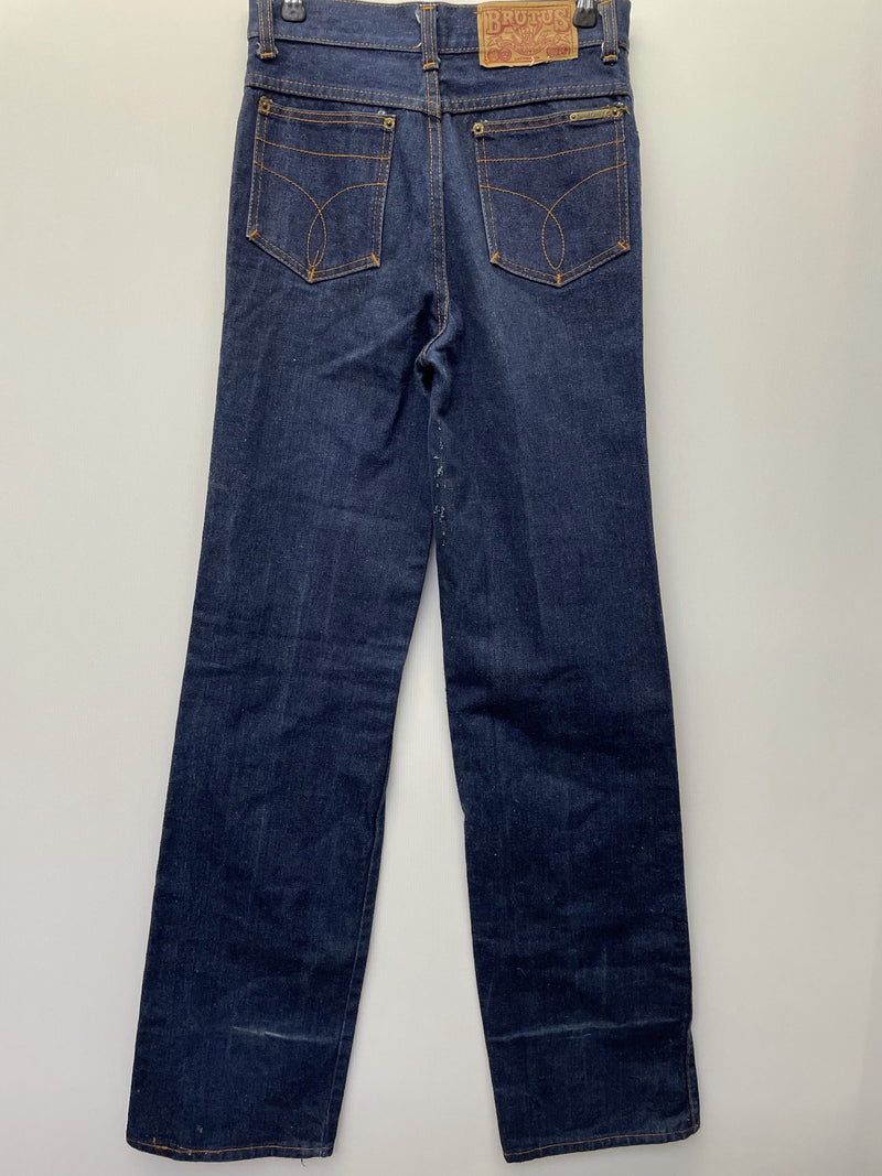 womens  vintage  Urban Village Vintage  urban village  straight leg  straight cut  stitch detailing  S  retro  pockets  mens  M  jeans  jean  jacket  indigo  flares  Denim Co  denim  Cotton  brutus  brown stitch  blue  70s  70  6  1970s