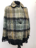 vintage  Urban Village Vintage  tassle  tartan  poncho  Green  fringed  fringe  check  cape  black  60s  1960s  10