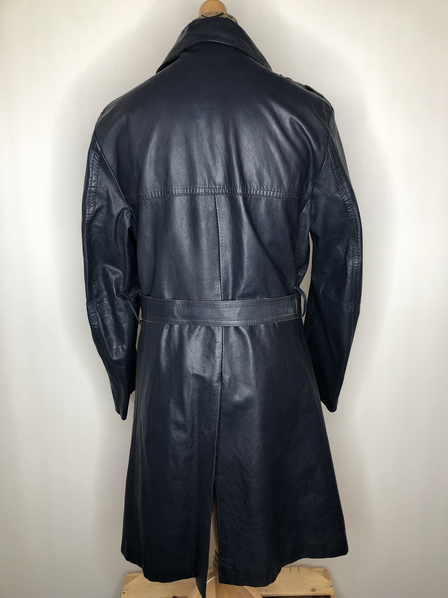 Windsor Leatherwear  waist belt  vintage  Urban Village Vintage  pockets  mens  M  long sleeve  Leather Jacket  Leather Coat  Leather  Jacket  blue  70s  1970s