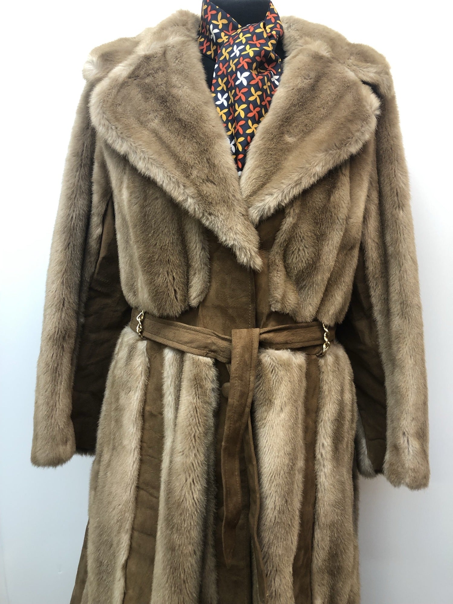 womens jacket  womens coat  womens  Winter Coat  vintage  Urban Village Vintage  urban village  Suede Jacket  Suede detail  Suede  sleeve  MOD  lining  Jacket  faux fur  faux collar  collar  brown  Belted waist  beige  70s  70  1970s  12