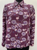 womens shirt  womens  vintage  Urban Village Vintage  urban village  St Michael  shirt sleeve  shirt dress  sheer  retr  purple  floral print  floral dress  floral  collar  big collar  70s  70  1970s
