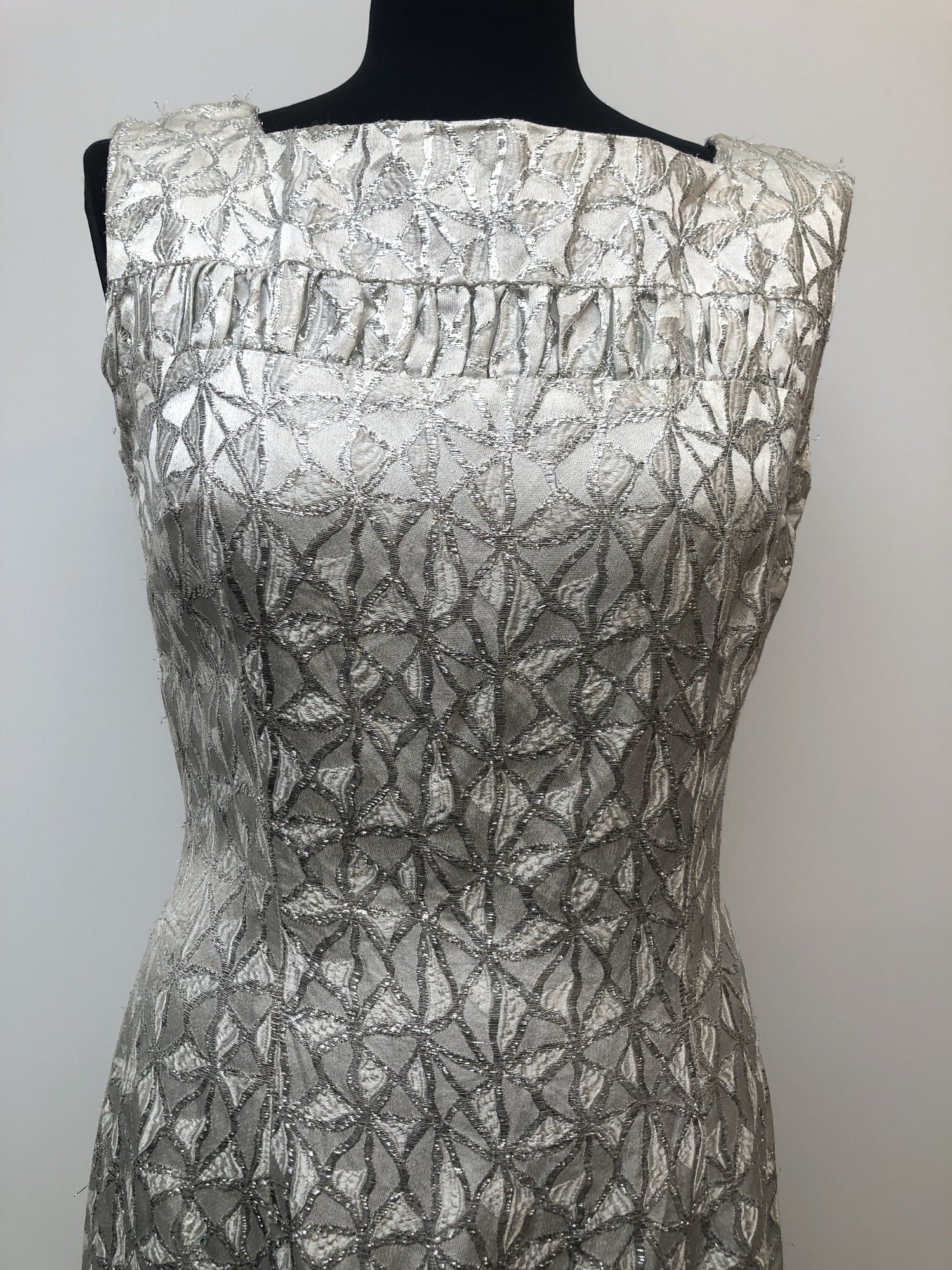 zip  womens  vintage  Urban Village Vintage  urban village  silver dress  silver  floral dress  dress  back zip  all in one  70s  1970s  10