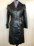 womens jacket  womens coat  womens  waist belt  vintage  Urban Village Vintage  urban village  single button  pockets  Leather Jacket  Leather  Jacket  button  black  Belted waist  belted jacket  belt  70s  70  1970s